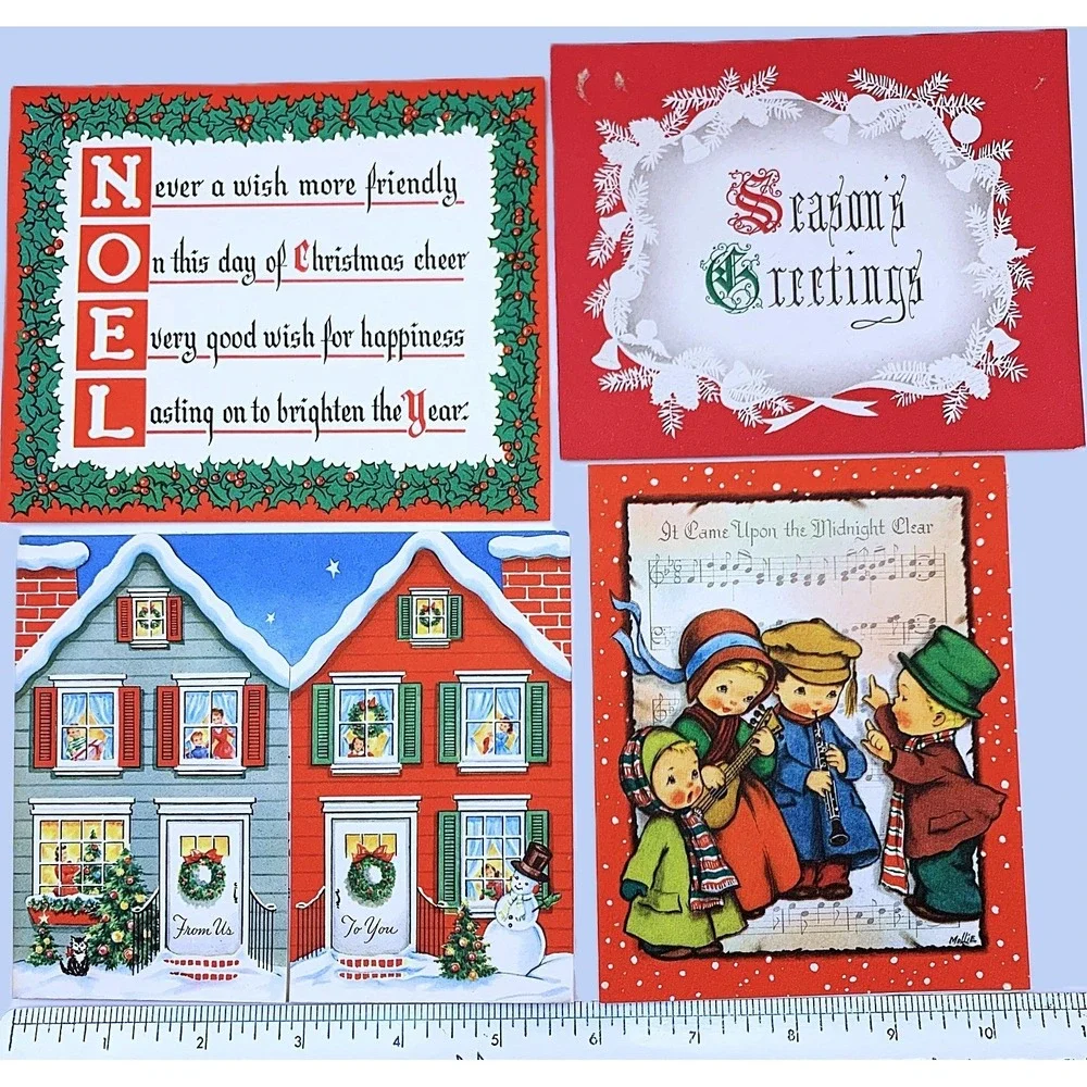Vintage Season's Greetings Christmas Holiday Card Lot of 4-Unused-USA 1940s-50s